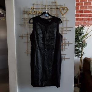 TAHARI Beautiful black dress with leather accent.
